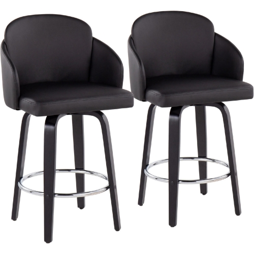 Dahlia 25" Counter Stool in Black Leatherette, Black Wood & Chrome (Set of 2)